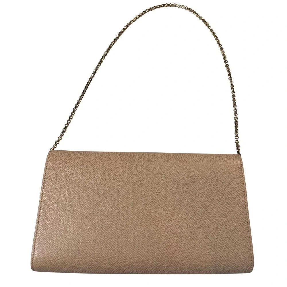 Salvatore Ferragamo Gancini Beige Pebbled Leather Chain Shoulder Bag Gold - Picture 2 of 10